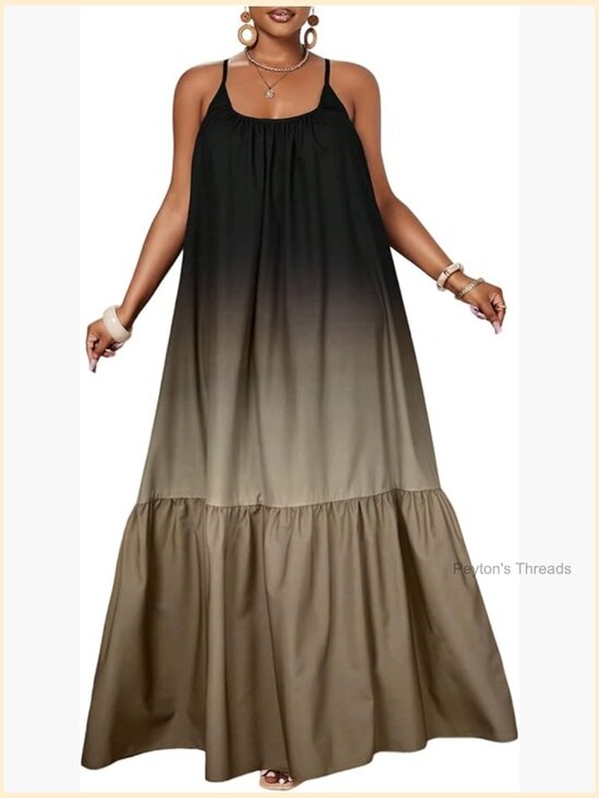 Dresses & Skirts - Ombre Layered Ruffle Maxi Dress Spaghetti Strap Summer Vacation Lounge Dress